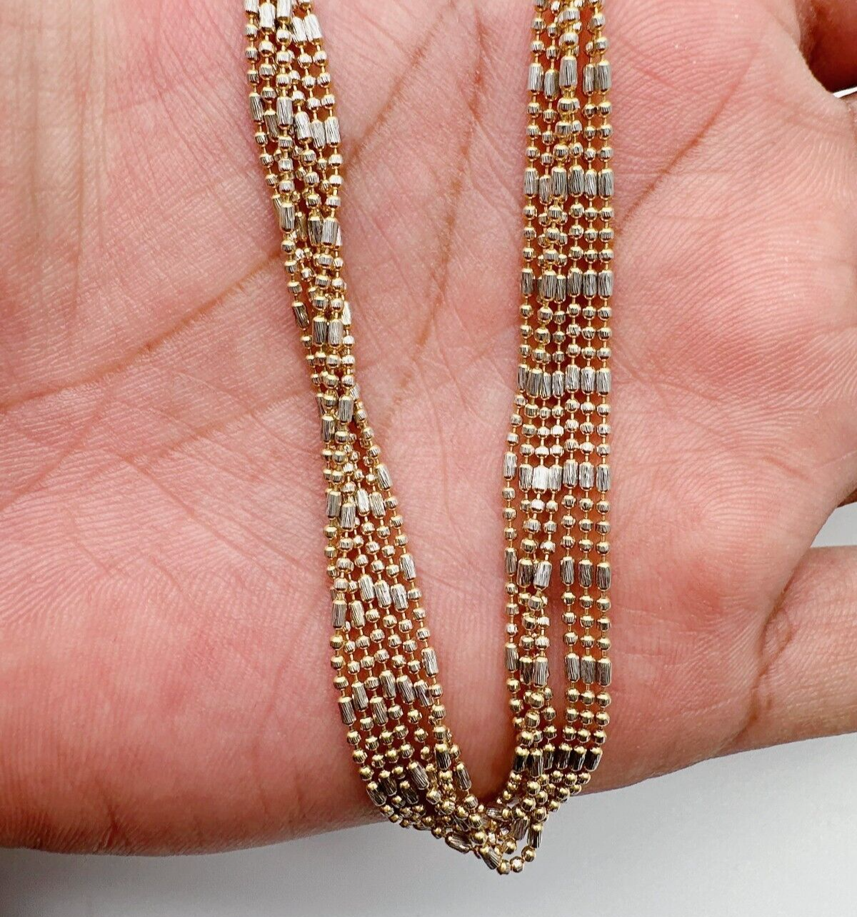 22ct Yellow Gold Two Tone Multi Strand Twisted Chain Necklace, 11.9gm