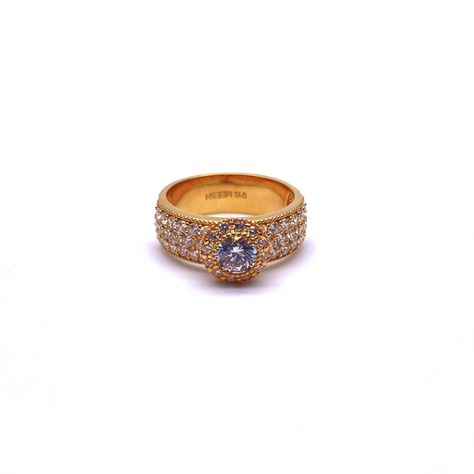 22ct Yellow Gold Cubic Zirconia Halo 3 way Parthway set Ring