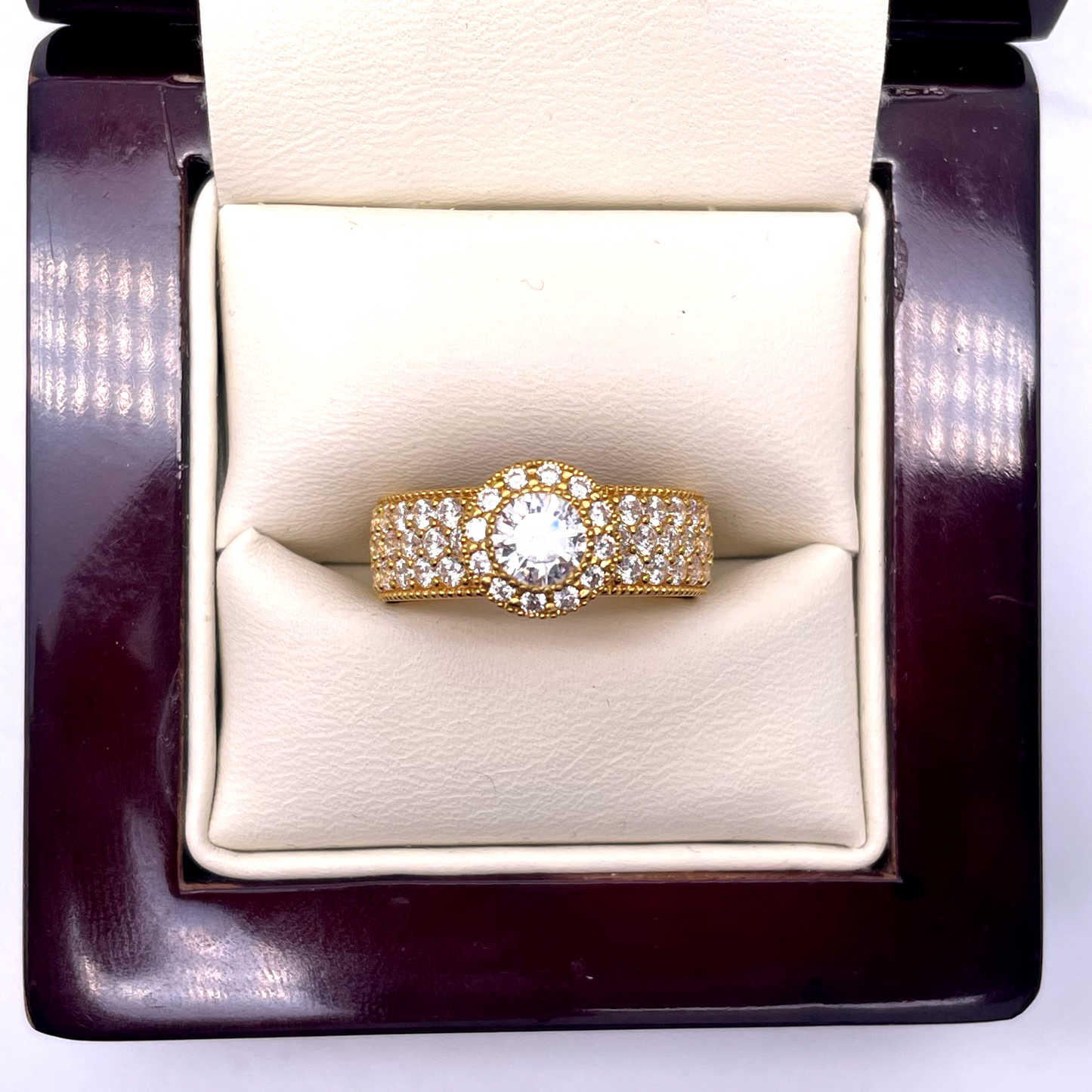 22ct Yellow Gold Cubic Zirconia Halo 3 way Parthway set Ring