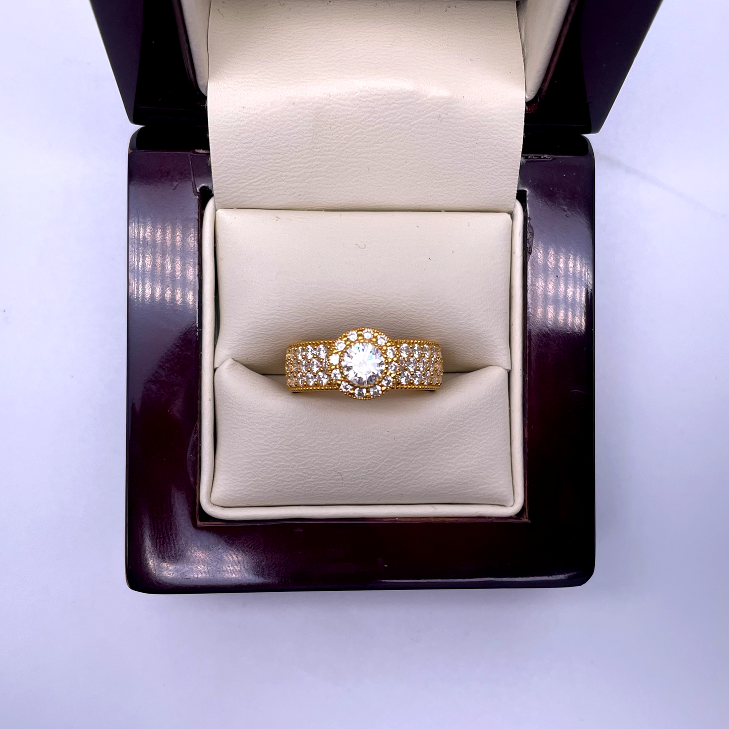 22ct Yellow Gold Cubic Zirconia Halo 3 way Parthway set Ring