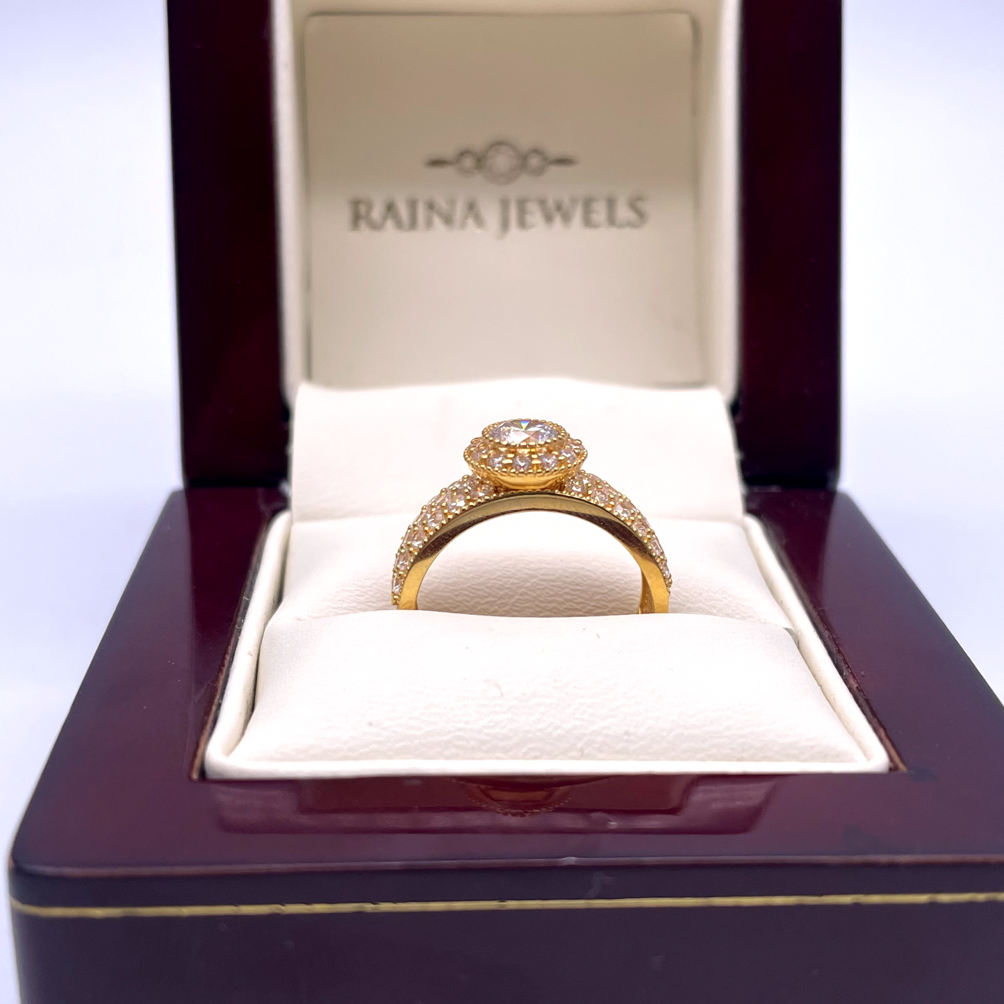 22ct Yellow Gold Cubic Zirconia Halo 3 way Parthway set Ring