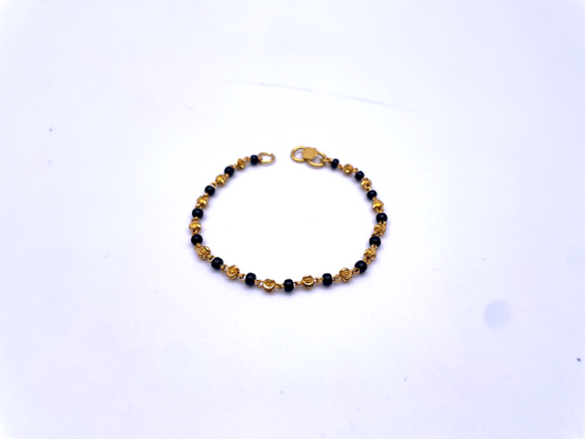 22ct Yellow Gold Children's Bracelet Black & Diamond Cut Gold Beads (Maniya/Manka/Nazariya)