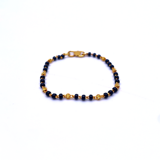 22ct Yellow Gold Baby Bracelet Triple Black & Gold Beads (Maniya/Manka/Nazariya)