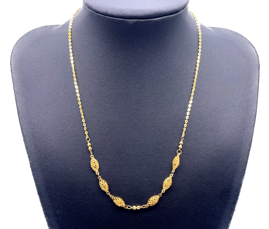 22ct Yellow Gold Oval Shaped Mesh Diamond Cut Beaded Necklace 18