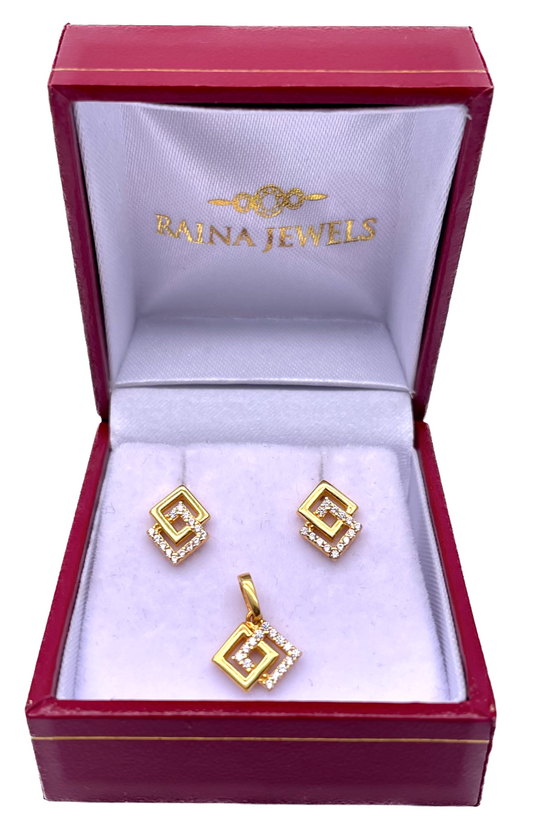 22ct Yellow Gold Cubic Zirconia Entwined Kite Shaped Pendant and Earrings Set 