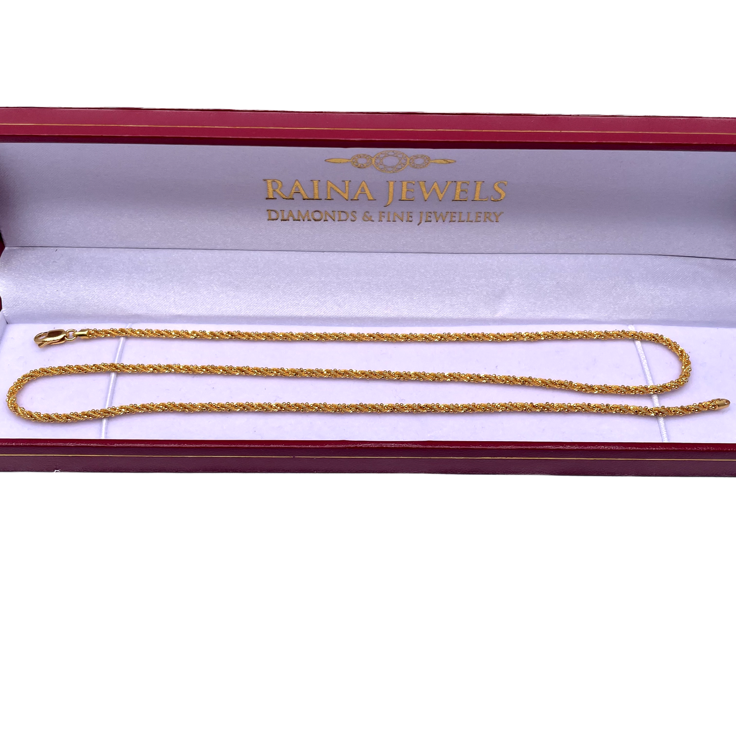 22ct Yellow Gold Fancy Diamond Cut Twisted Chain Necklace, 22''inches