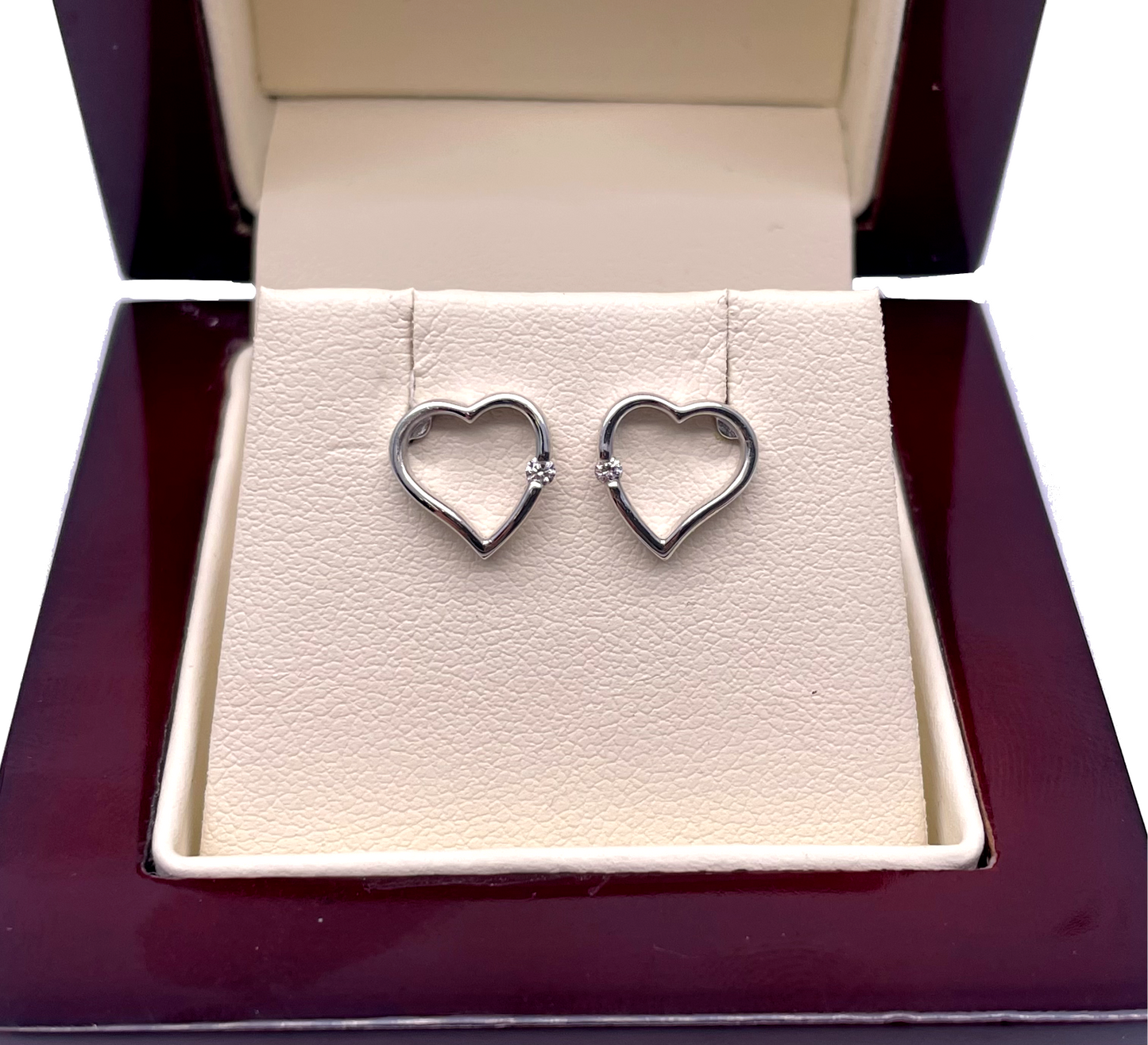 18ct White Gold Round Diamond Heart Stud Earrings 0.04ct