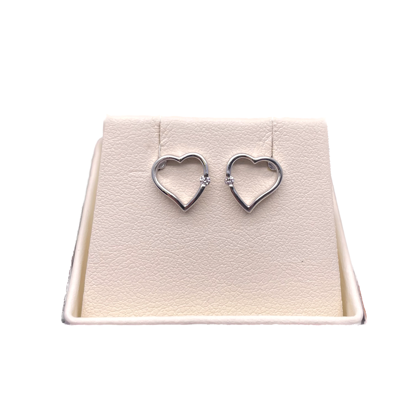 18ct White Gold Round Diamond Heart Stud Earrings 0.04ct