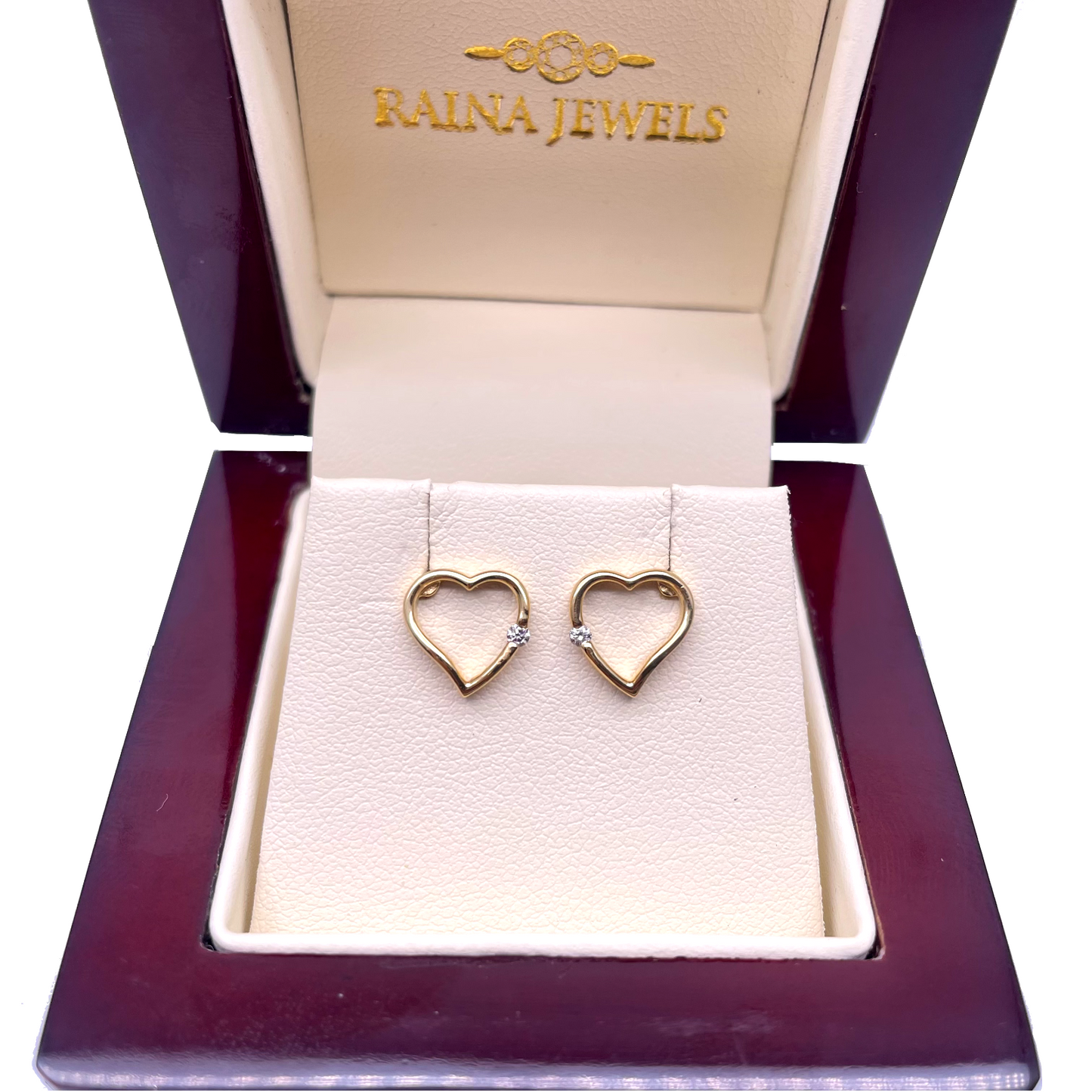 18ct Yellow Gold Round Diamond Heart Stud Earrings 0.04ct