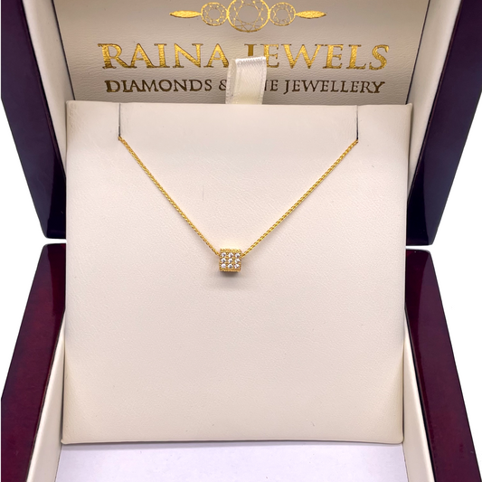 22ct Yellow Gold Cubic Zirconia Run Through Chain Cube Pendant Chain 16