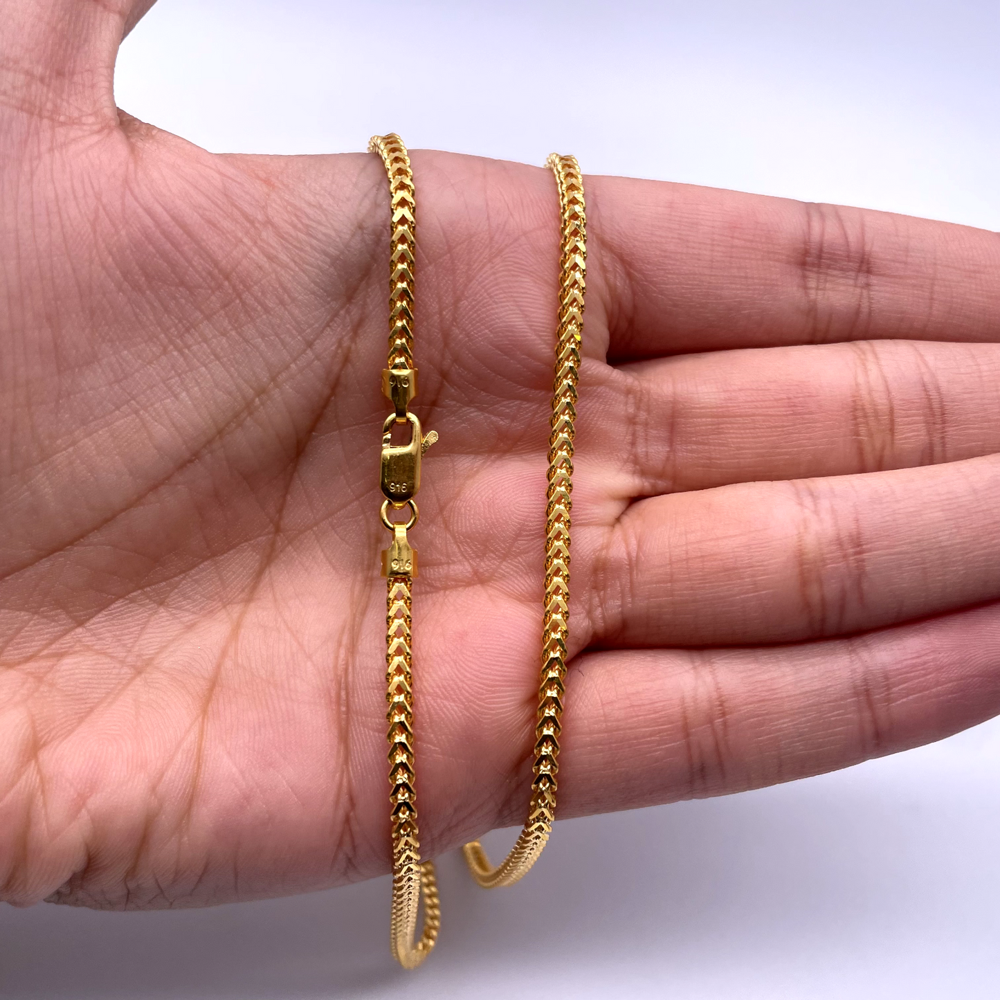 22ct Yellow Gold Solid Foxtail Chain Necklace 22" inches 2.4mm Width