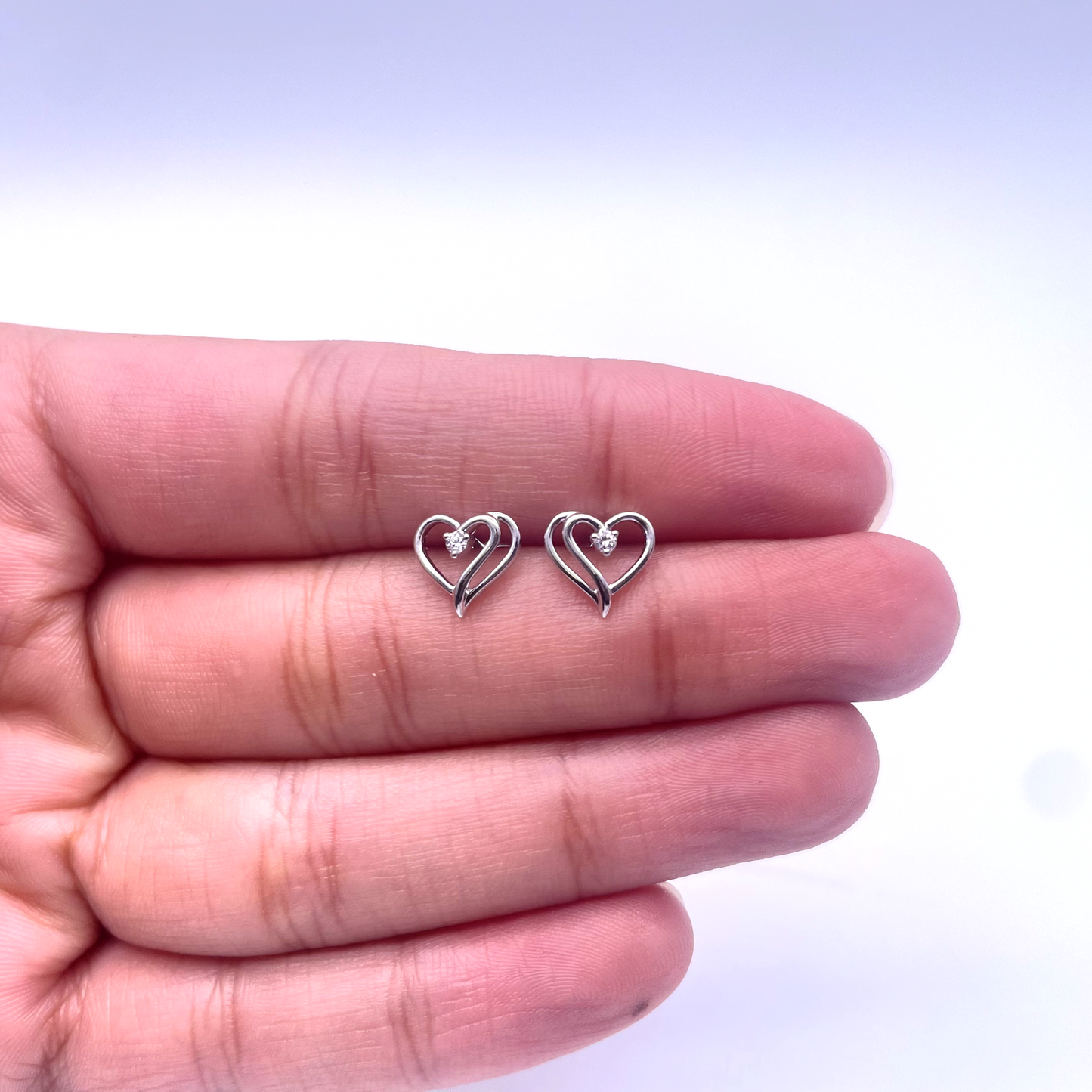 18ct White Gold Round Diamond Heart Stud Earrings 0.03ct