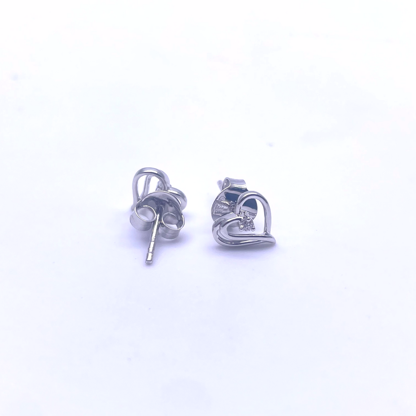 18ct White Gold Round Diamond Heart Stud Earrings 0.03ct