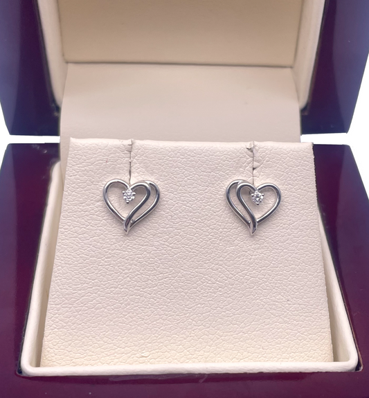 18ct White Gold Round Diamond Heart Stud Earrings 0.03ct