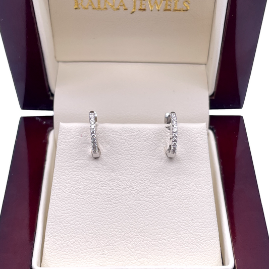 18ct White Gold & Natural Diamond Hoop Earrings 0.10ct 2mm Wide