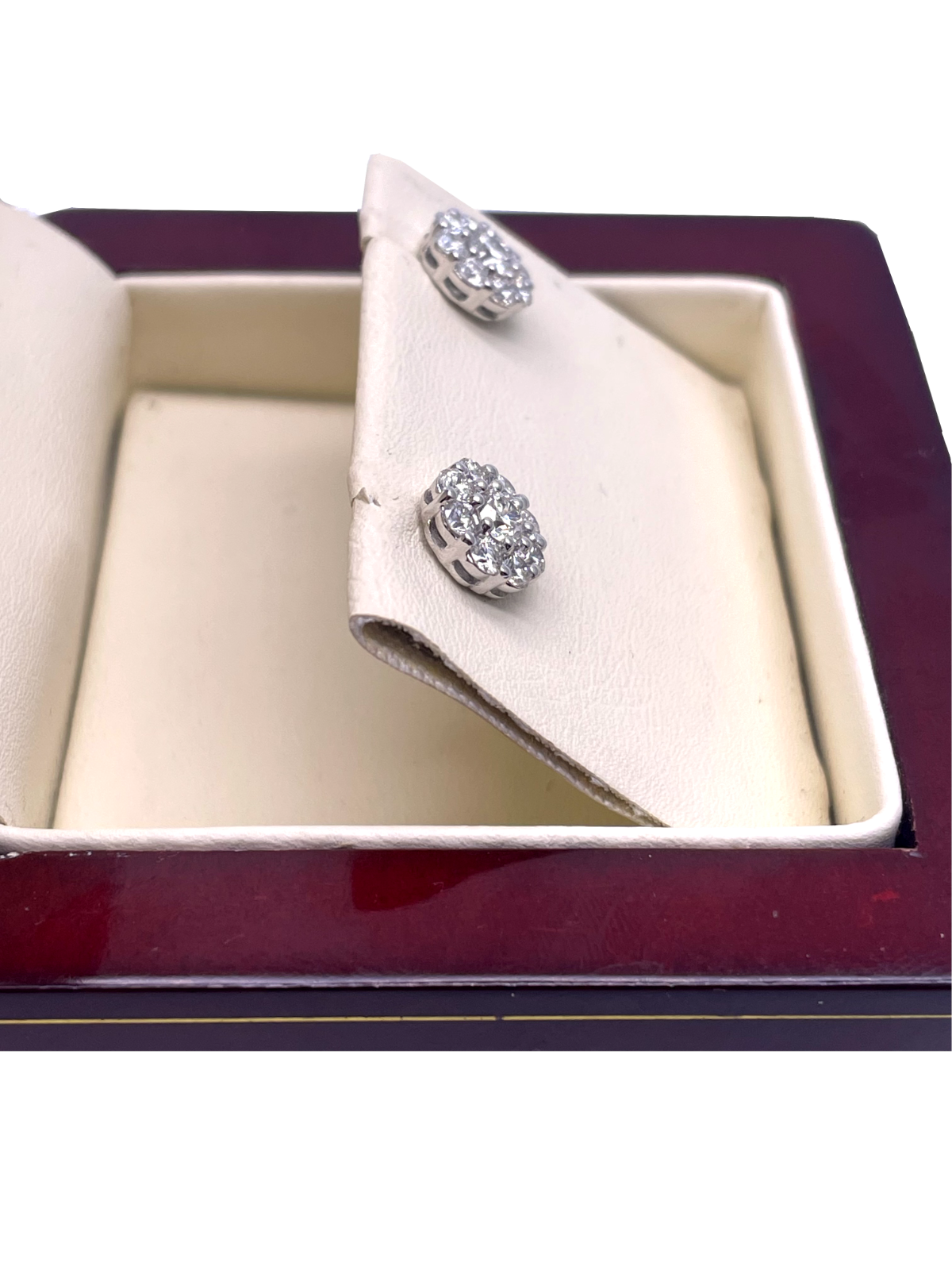 18ct White Gold 9 Stone Daisy Cluster Diamond Stud Earrings IGI Certified 1.40ct