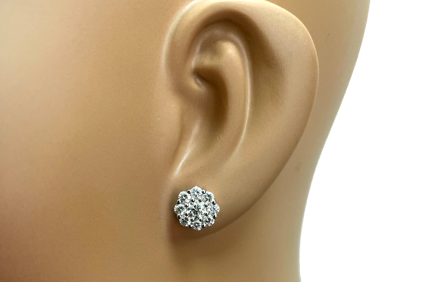 18ct White Gold 9 Stone Daisy Cluster Diamond Stud Earrings IGI Certified 1.40ct