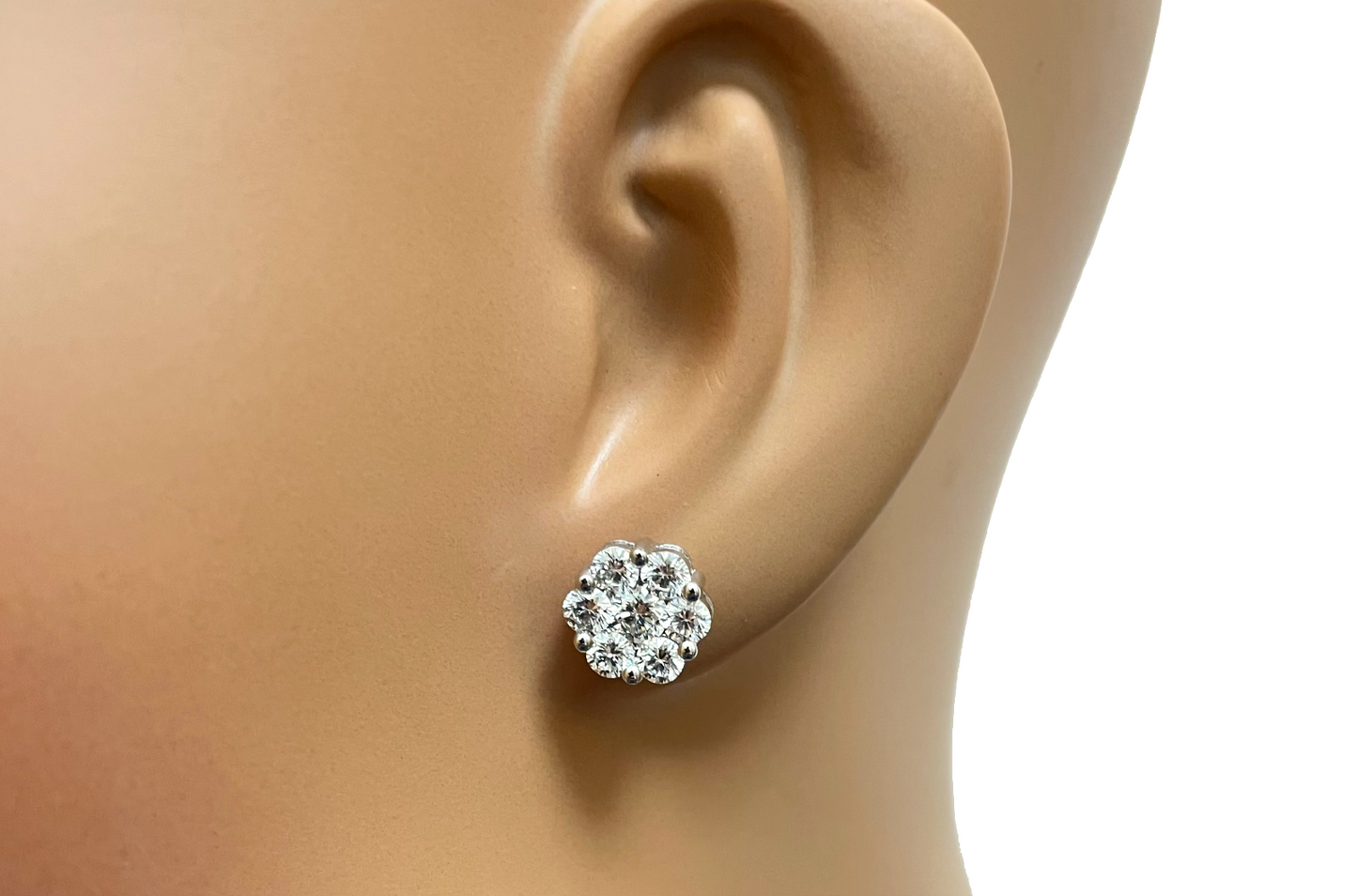 18ct White Gold 7 Stone Daisy Cluster Diamond Stud Earrings IGI Certified 2.00ct