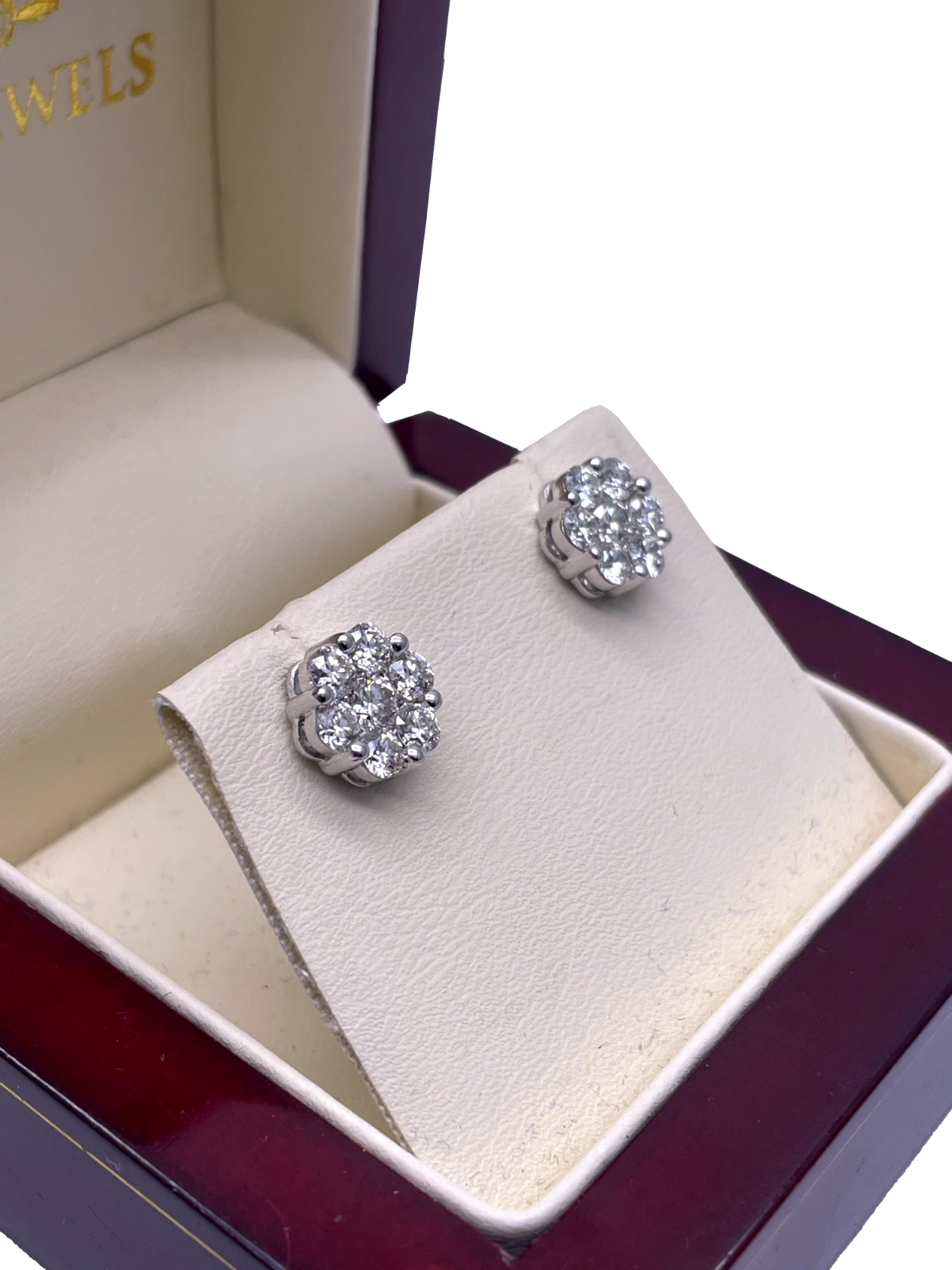 18ct White Gold 7 Stone Daisy Cluster Diamond Stud Earrings IGI Certified 2.00ct