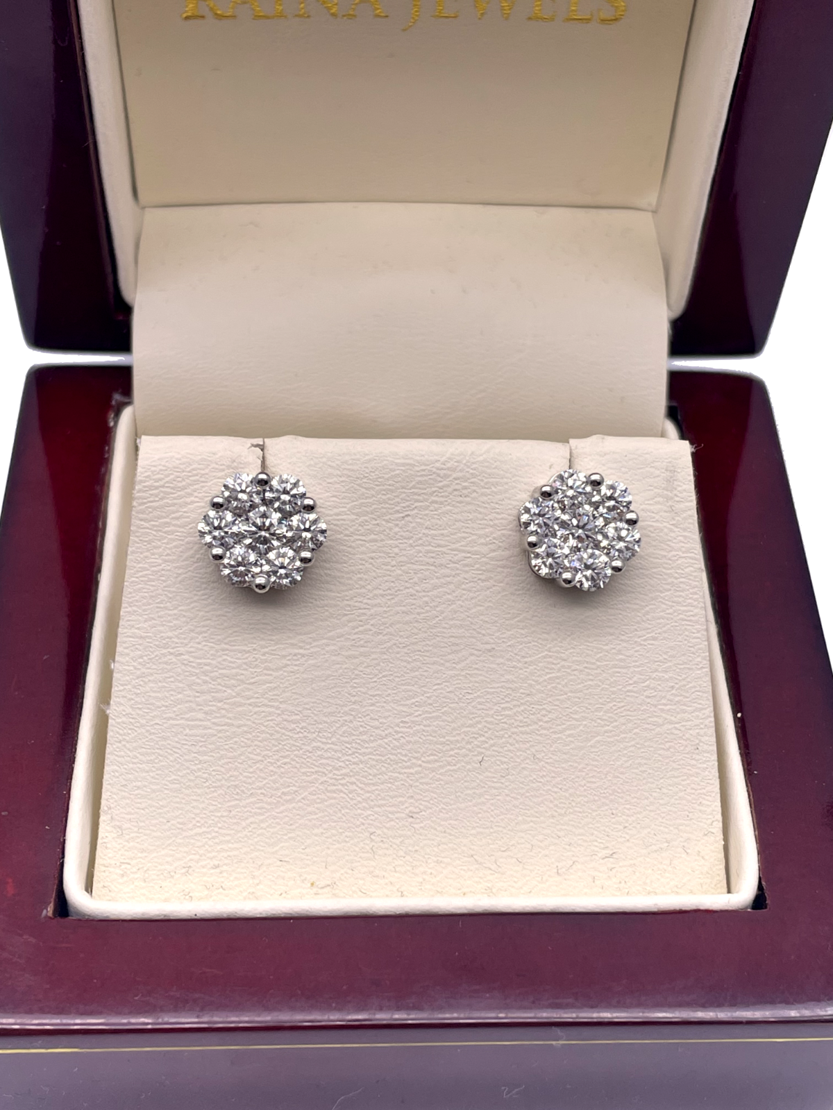 18ct White Gold 7 Stone Daisy Cluster Diamond Stud Earrings IGI Certified 2.00ct