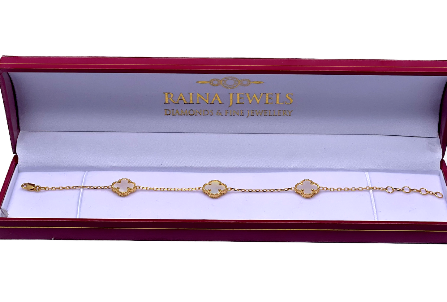 22ct Yellow Gold 3 Leaf Mother of Pearl Bracelet 8