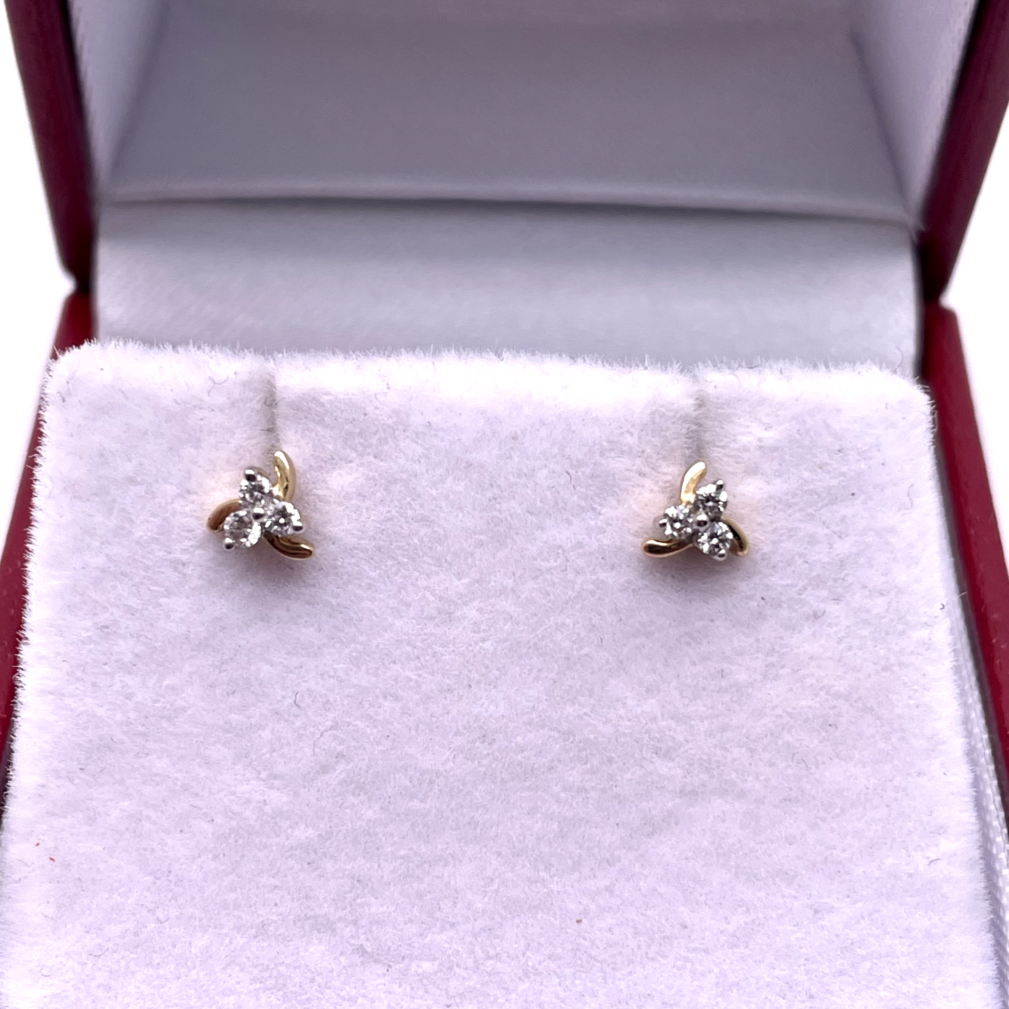 18ct Yellow Gold 3 Diamond Children's Earrings 0.06ct Child Friendly Flat backs