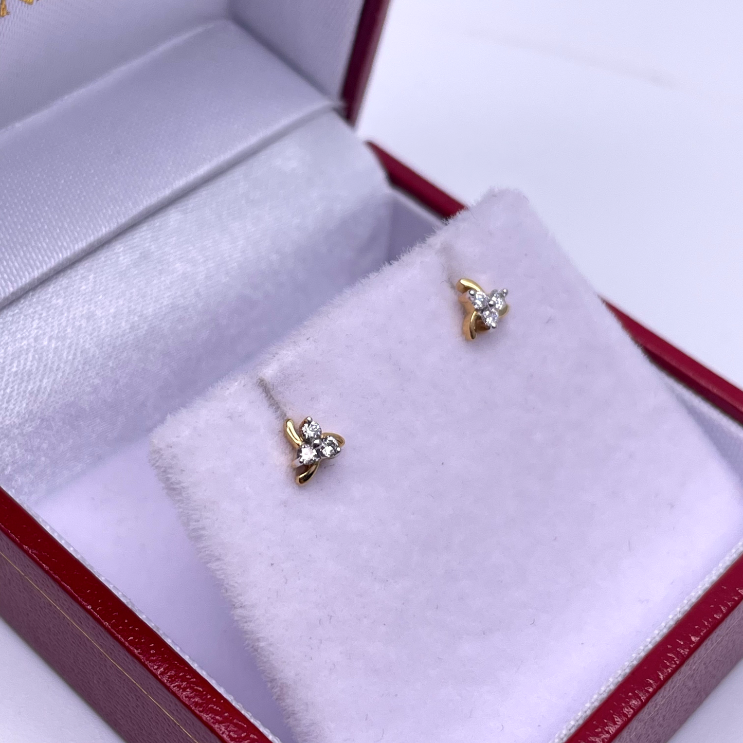 18ct Yellow Gold 3 Diamond Children's Earrings 0.06ct Child Friendly Flat backs