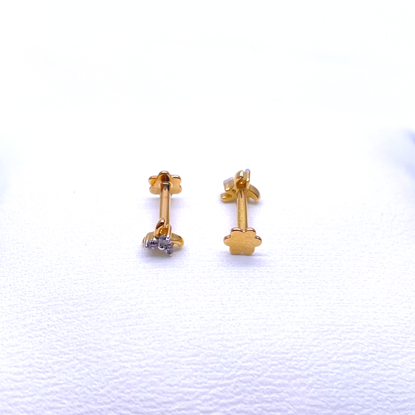 18ct Yellow Gold 3 Diamond Children's Earrings 0.06ct Child Friendly Flat backs