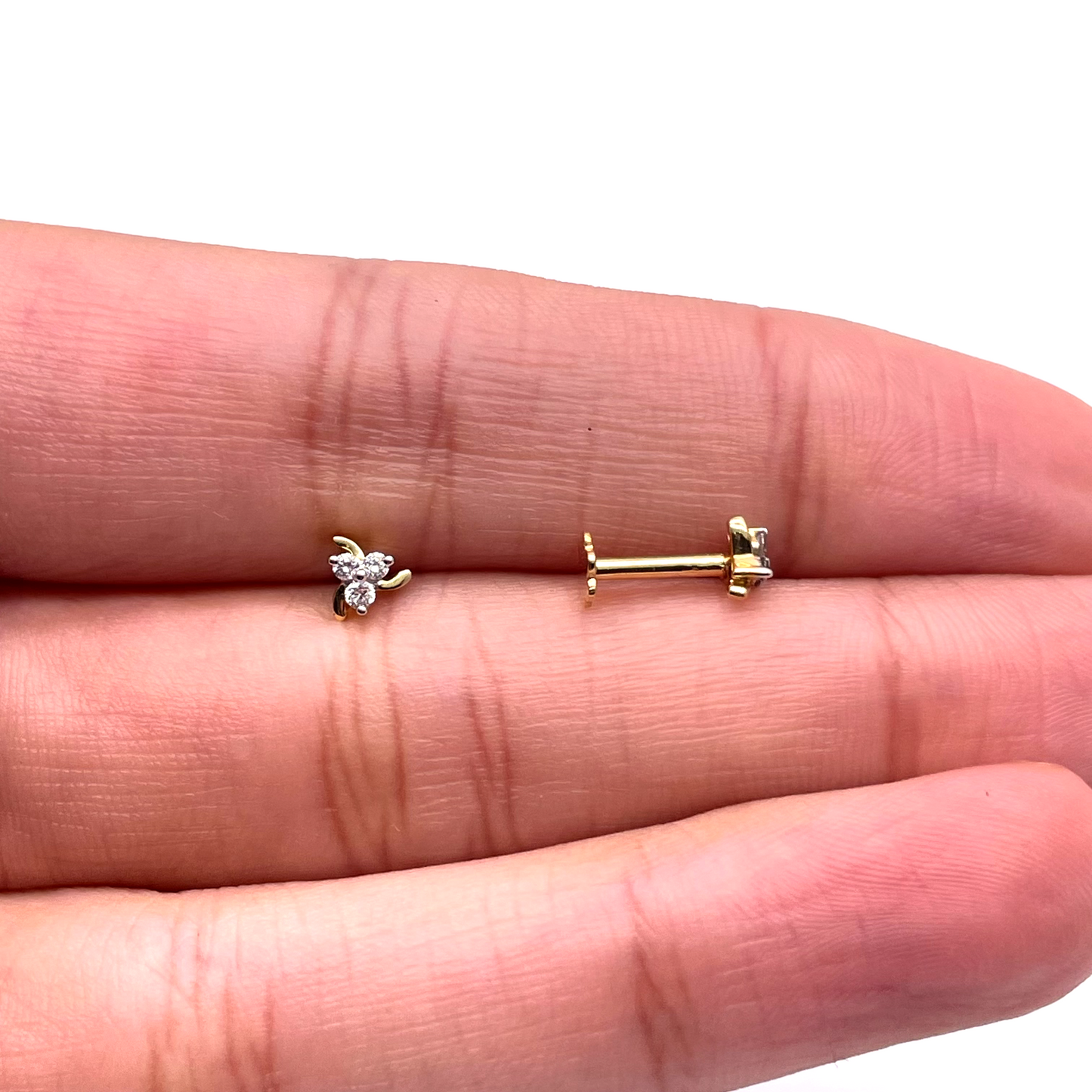 18ct Yellow Gold 3 Diamond Children's Earrings 0.06ct Child Friendly Flat backs