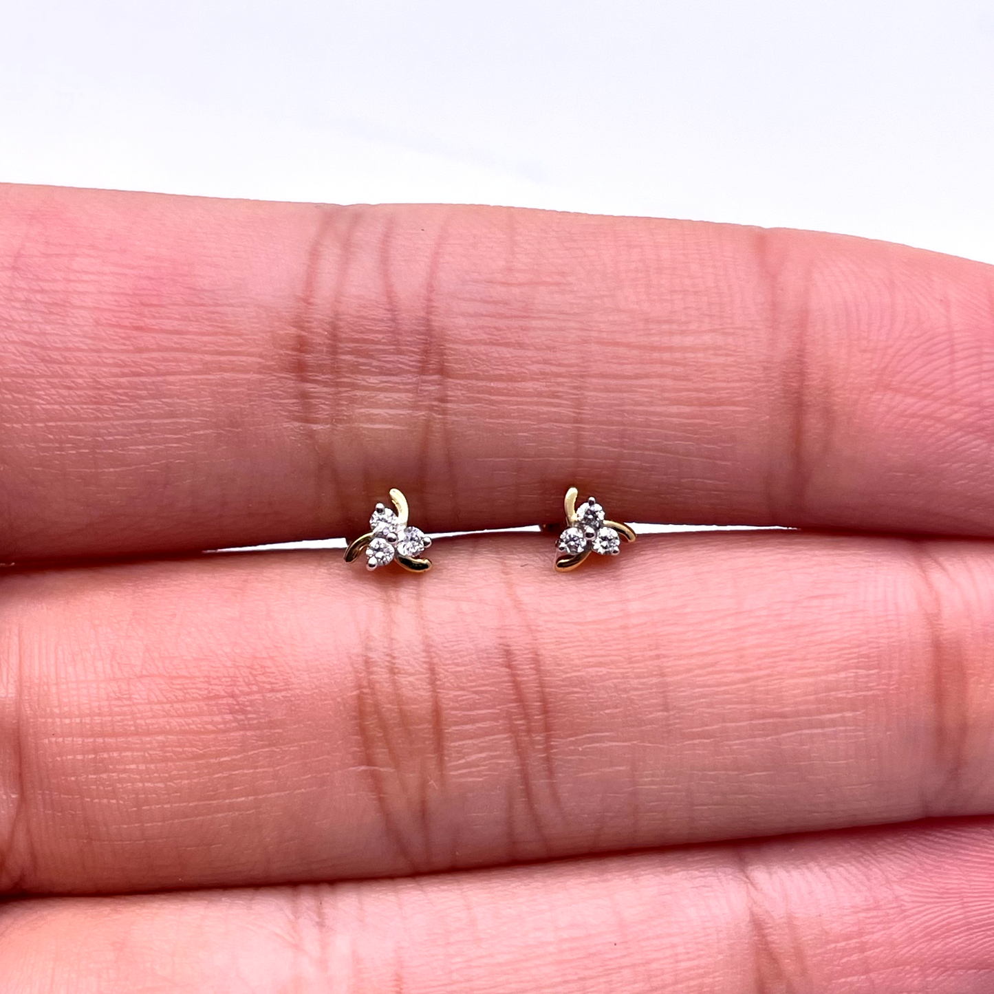 18ct Yellow Gold 3 Diamond Children's Earrings 0.06ct Child Friendly Flat backs