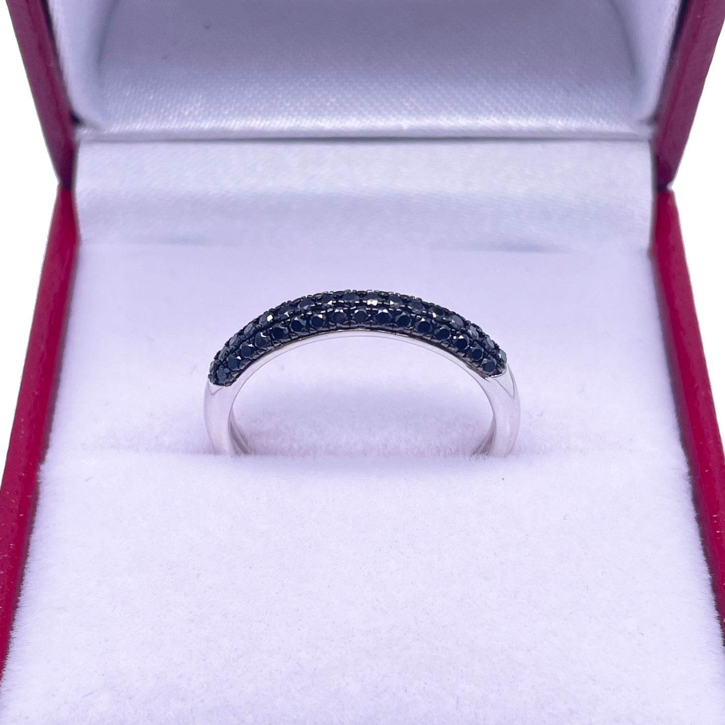 14ct White Gold Black Diamond 3 Row Dome Shaped Pave Set Ring 0.37ct