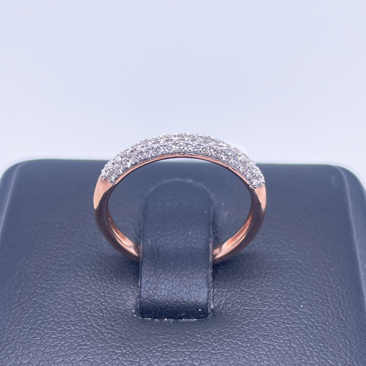 14ct Rose Gold Diamond 3 Row Dome Shaped Pave Set Ring 0.34ct