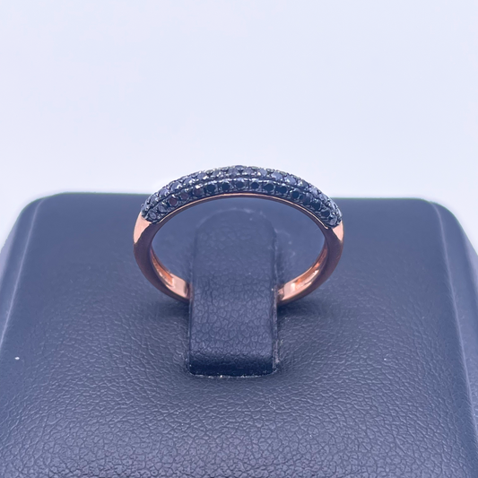 14ct Rose Gold Black Diamond 3 Row Dome Shaped Pave Set Ring 0.37ct