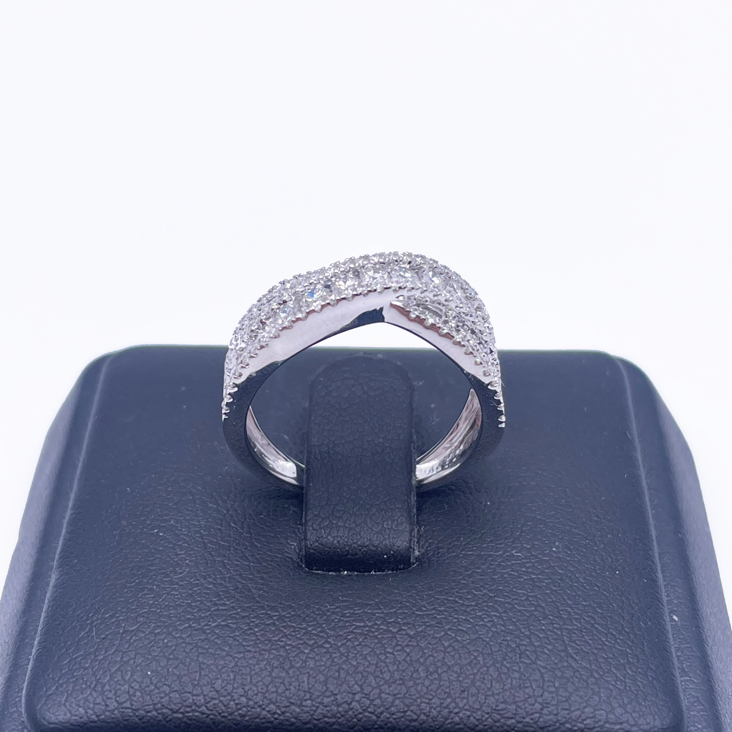 18ct White Gold Diamond Crossover Half Eternity Pave Set Ring 1.02ct