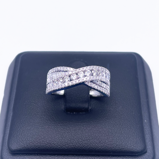 18ct White Gold Diamond Crossover Half Eternity Pave Set Ring 1.02ct