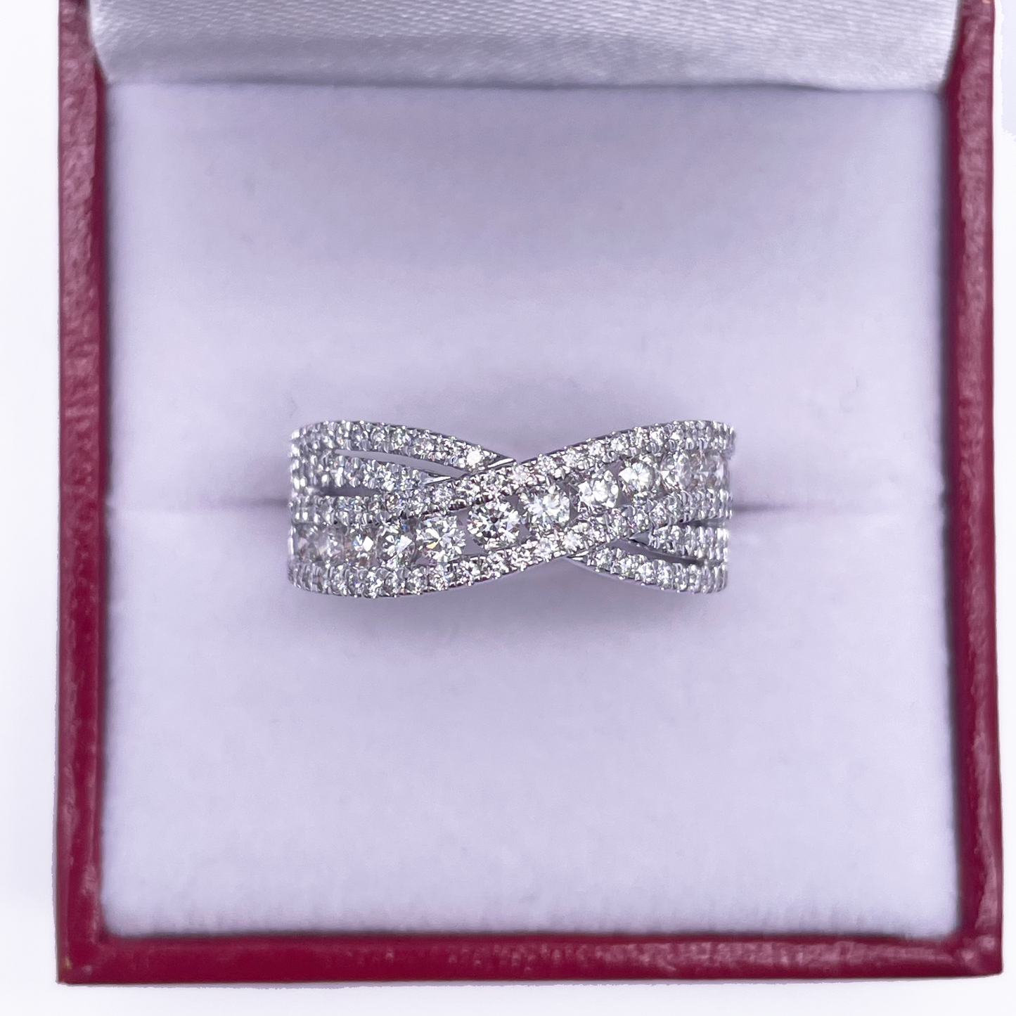 18ct White Gold Diamond Crossover Half Eternity Pave Set Ring 1.02ct