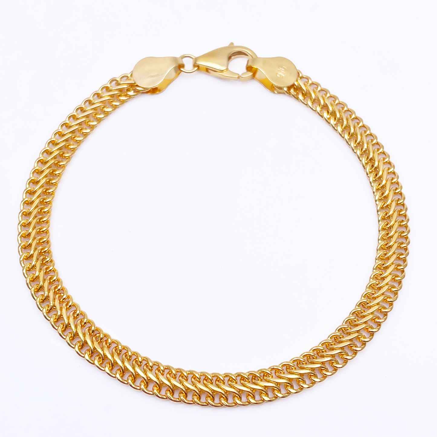 22ct Yellow Gold Flat Double Row Curved Bracelet 7.4'' inches 5mm width