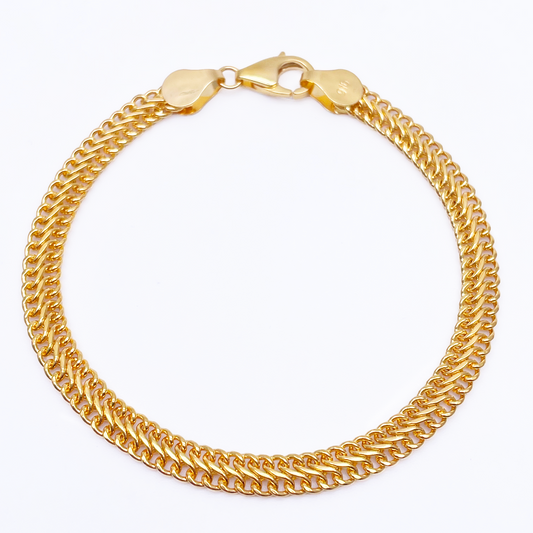 22ct Yellow Gold Flat Double Row Curved Bracelet 7.4'' inches 5mm width