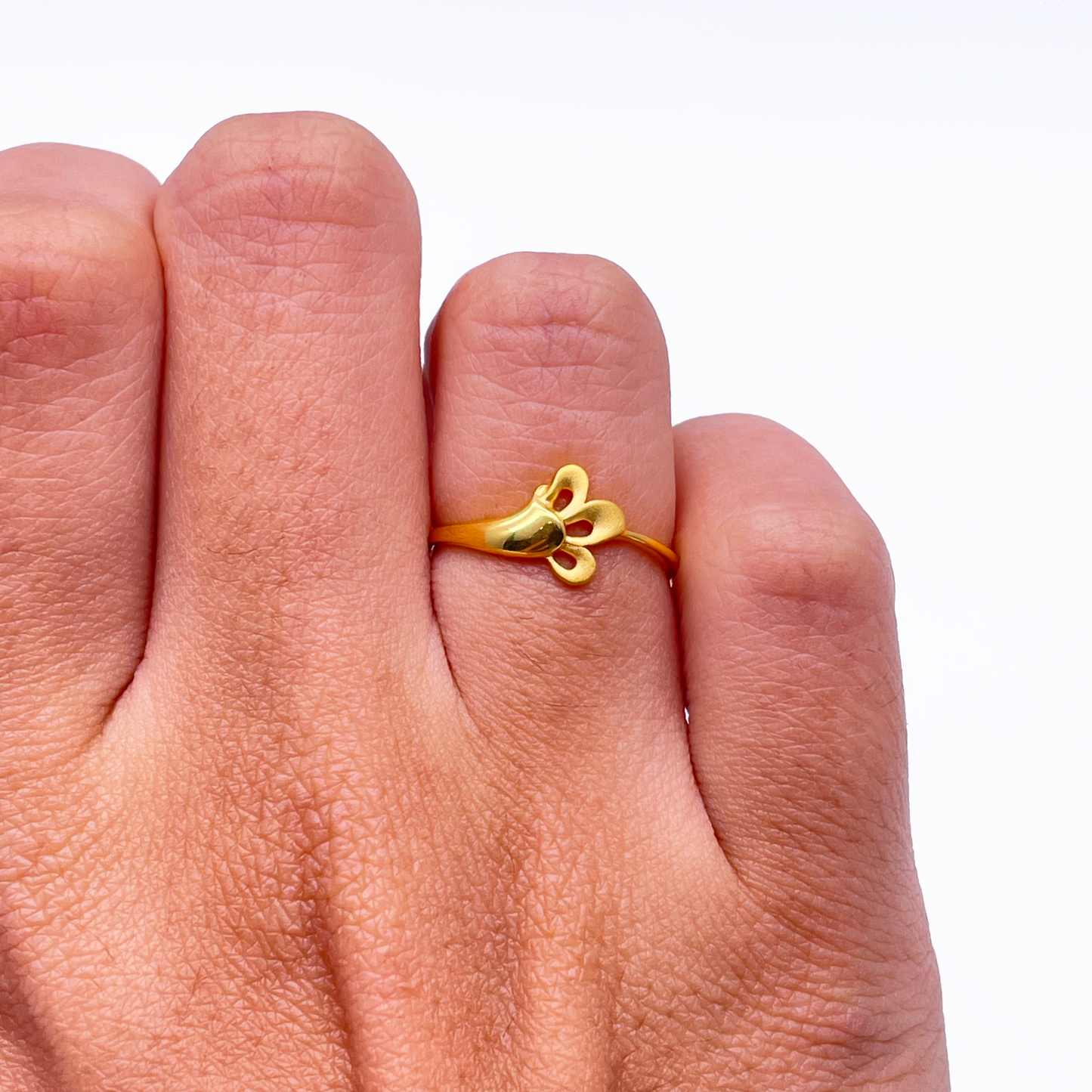 22ct Yellow Gold Polished & Matt Floral Minimalist Ring