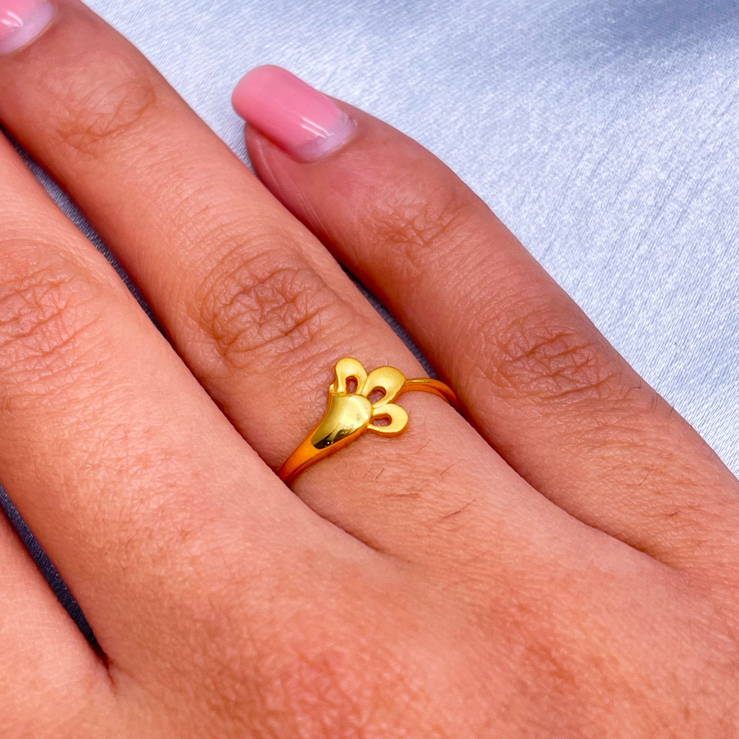 22ct Yellow Gold Polished & Matt Floral Minimalist Ring