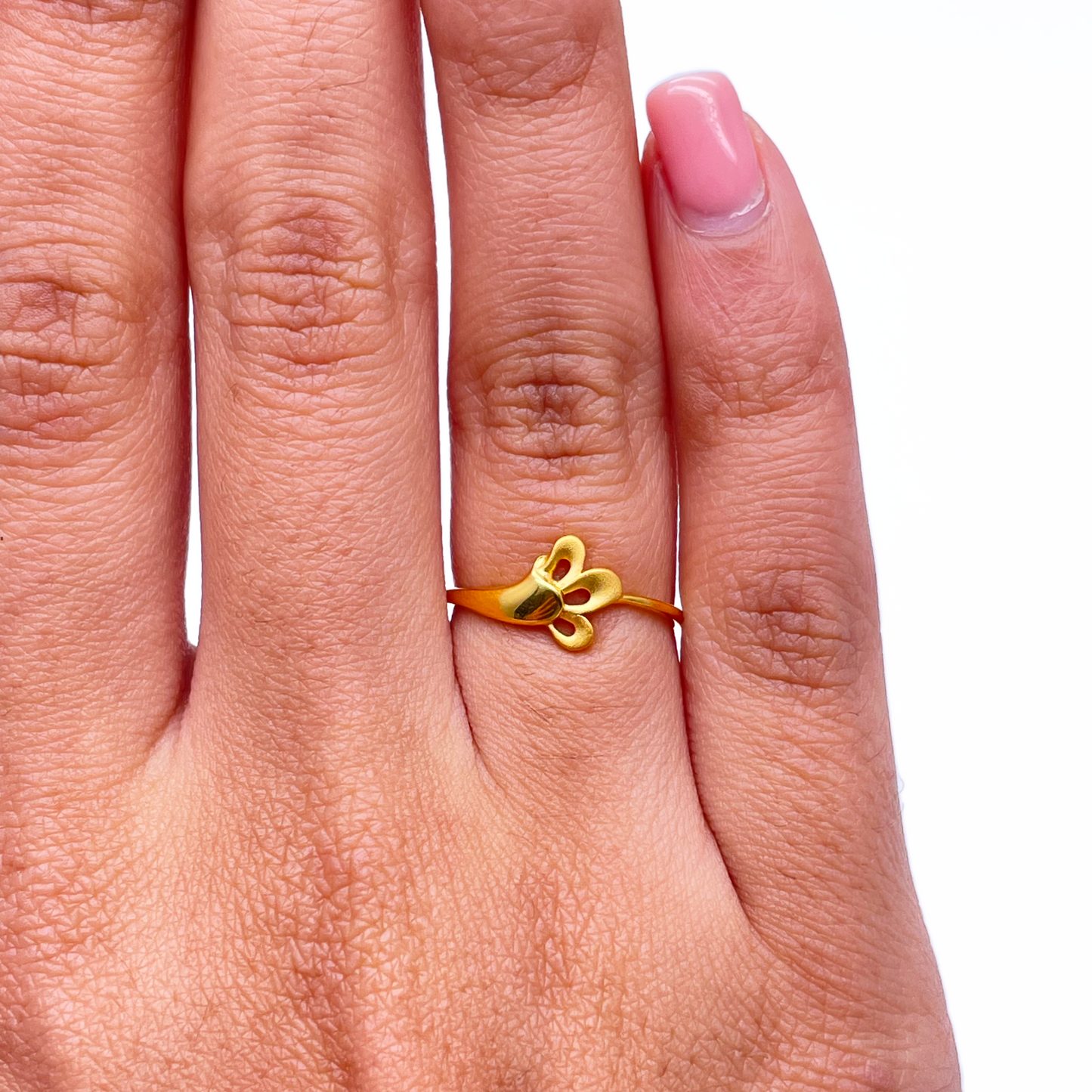 22ct Yellow Gold Polished & Matt Floral Minimalist Ring