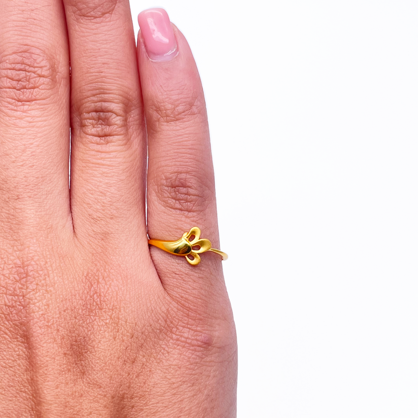 22ct Yellow Gold Polished & Matt Floral Minimalist Ring