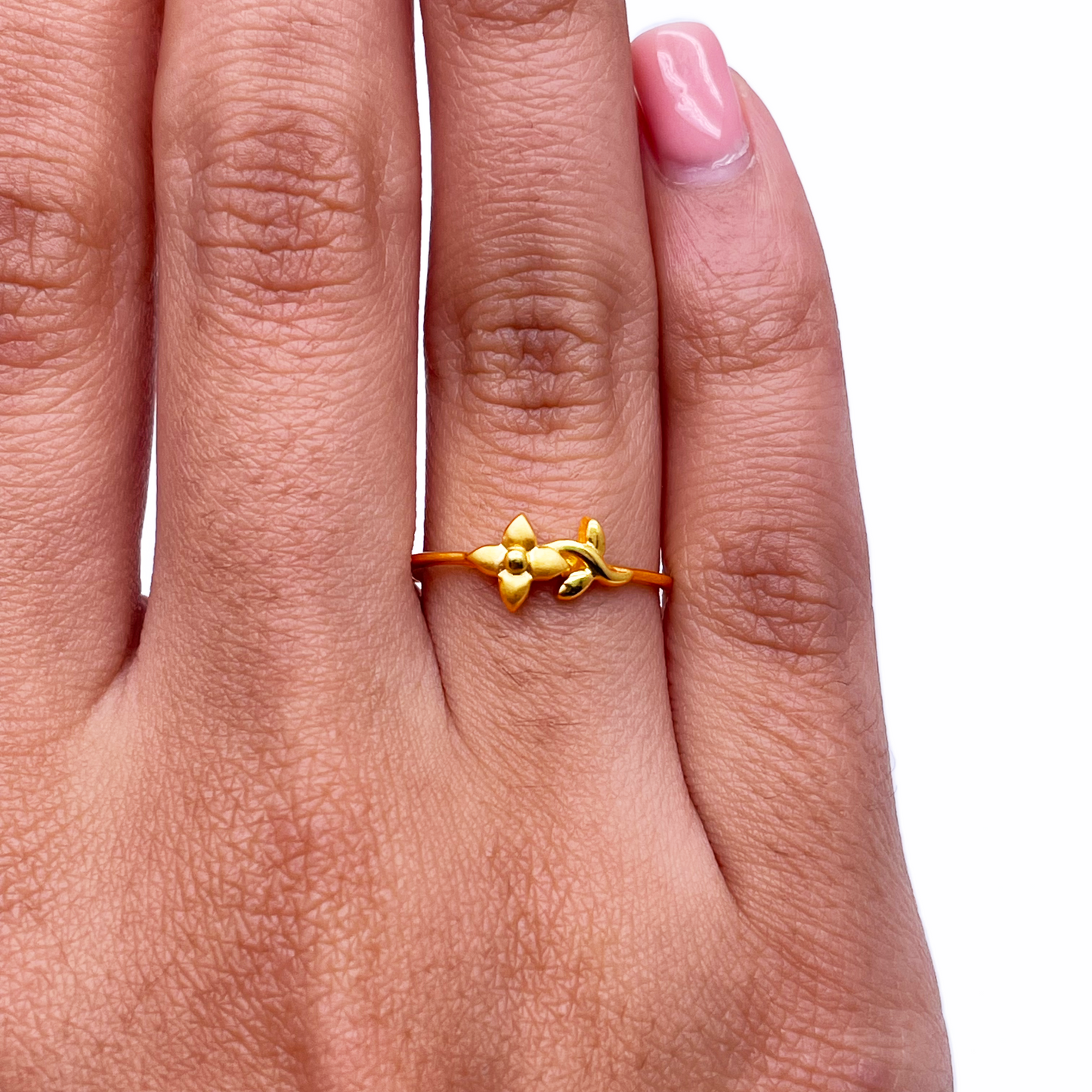 22ct Yellow Gold Polished & Matt Double Flower Minimalist Ring