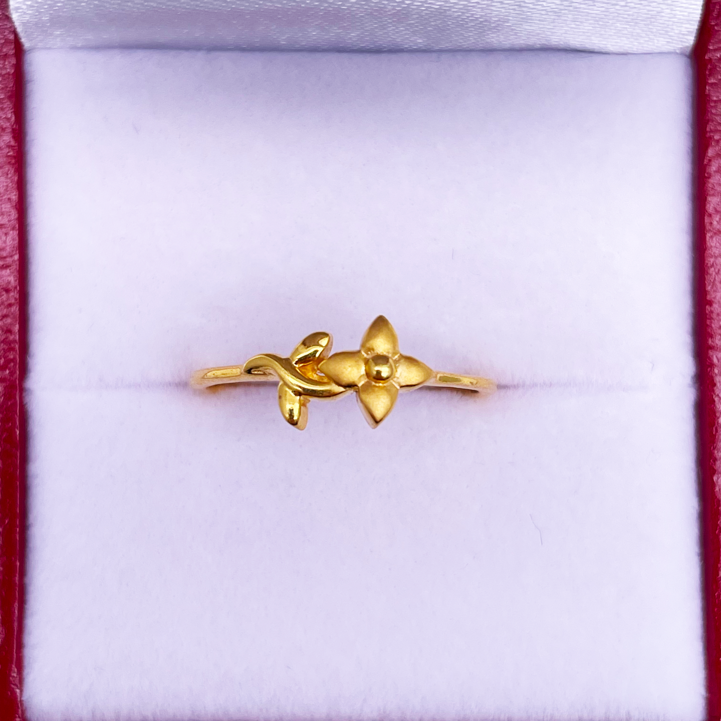 22ct Yellow Gold Polished & Matt Double Flower Minimalist Ring