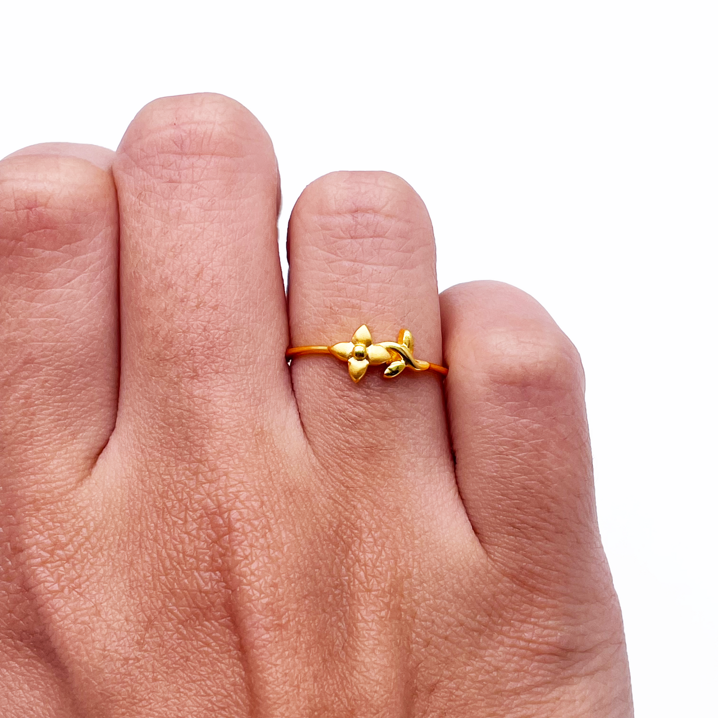 22ct Yellow Gold Polished & Matt Double Flower Minimalist Ring