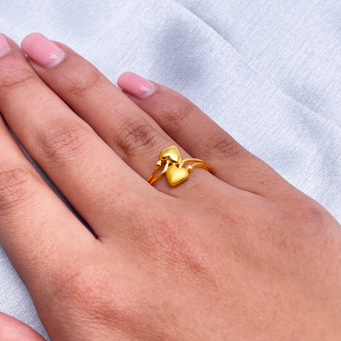 22ct Yellow Gold Polished & Matt Double Heart Minimalist Ring