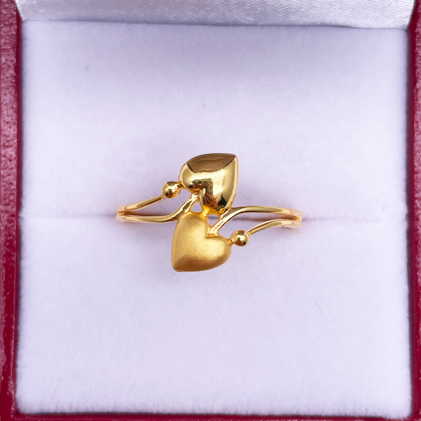 22ct Yellow Gold Polished & Matt Double Heart Minimalist Ring