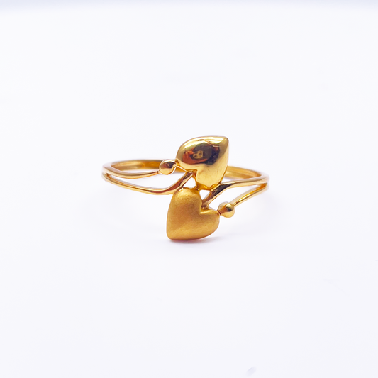 22ct Yellow Gold Polished & Matt Double Heart Minimalist Ring