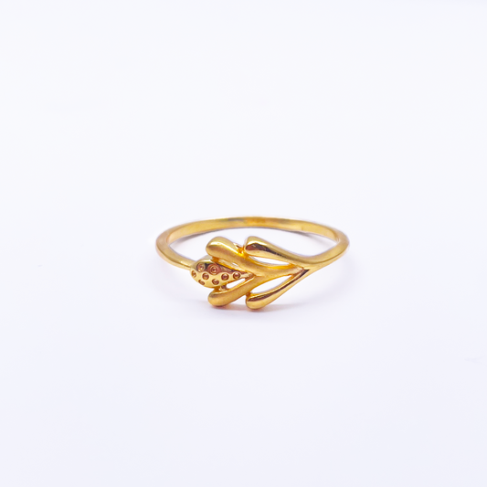 22ct Yellow Gold Polished & Matt Floral Design Minimalist Ring