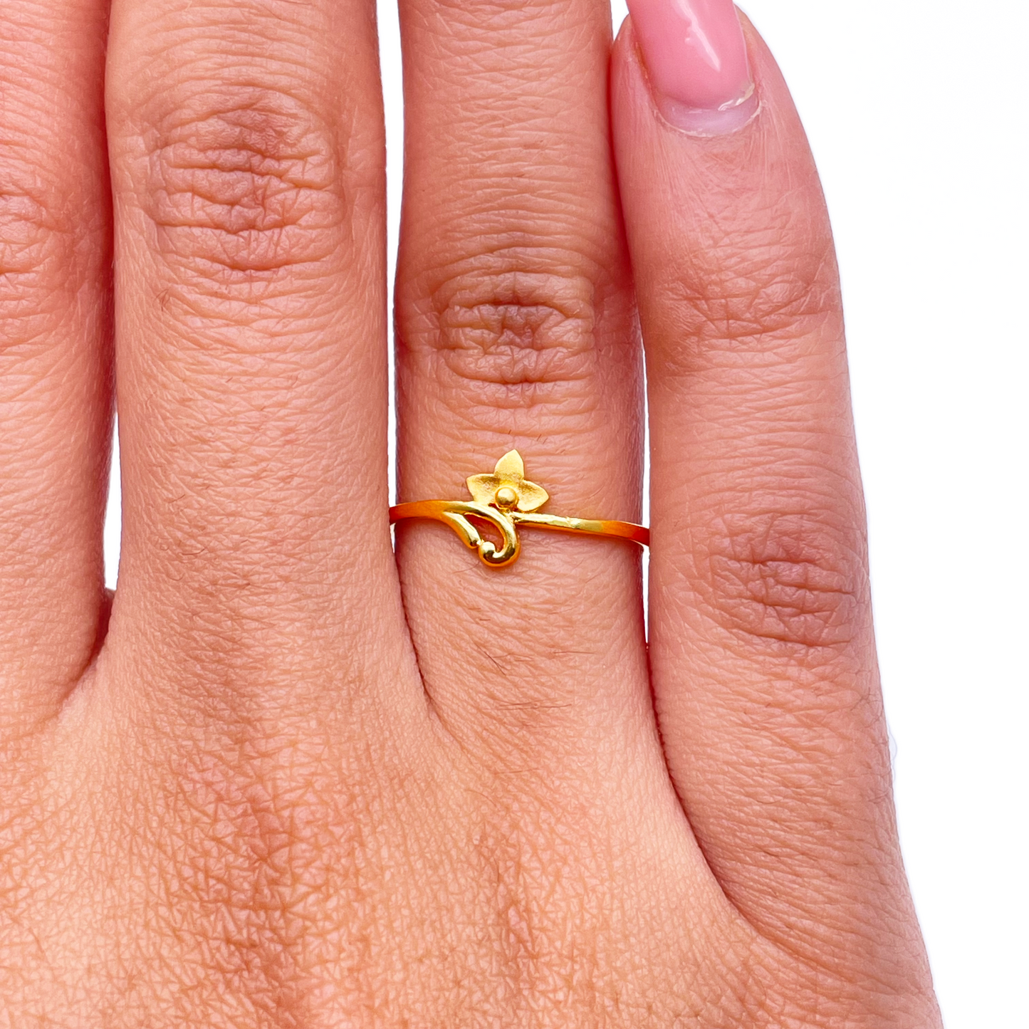 22ct Yellow Gold Polished & Matt Flower Minimalist Ring